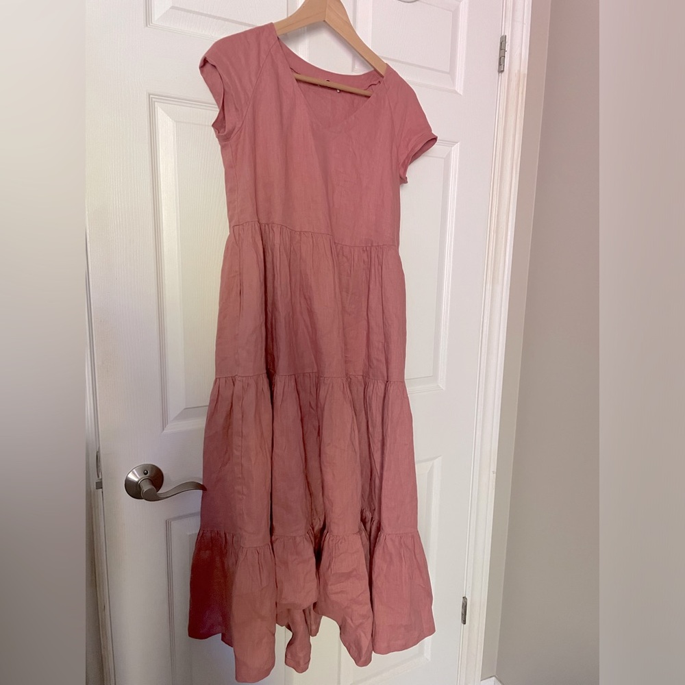 Tiered Linen Dress in Dusty Rose